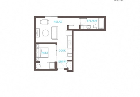 Floor plan for 1 bed, 1 bath, 545 sqft